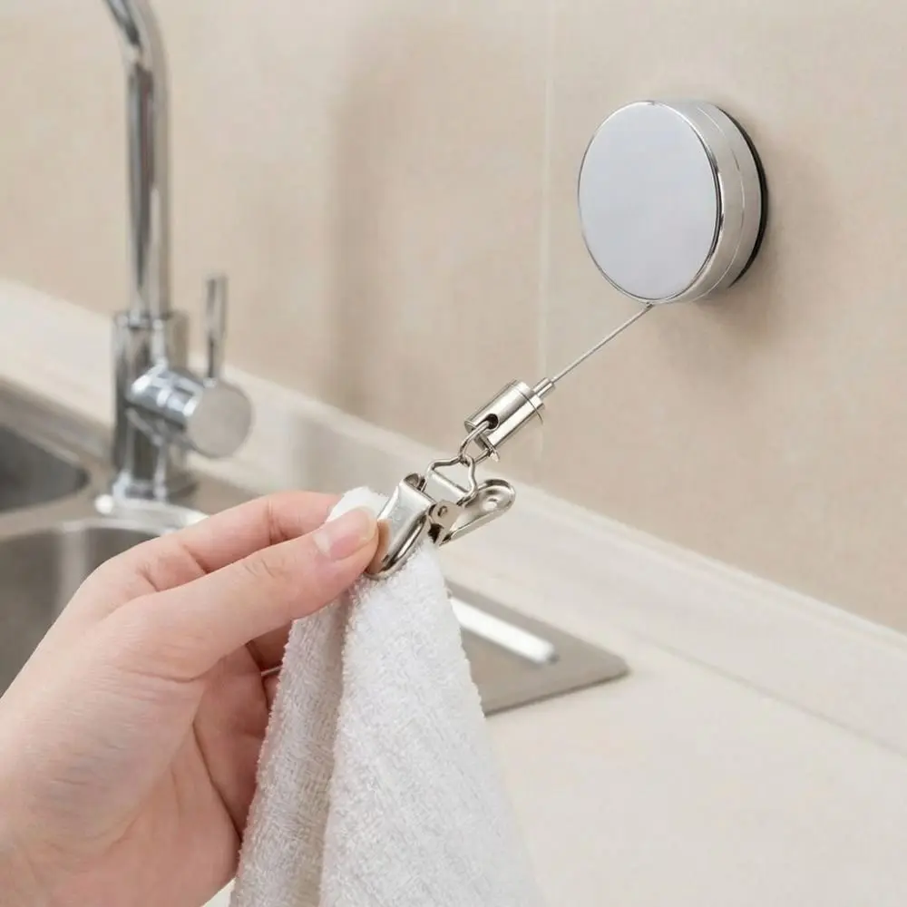 

2PCS Automatic Retractable Towel Holder Self-Adhesive Wall Mounted Work Card Holder Anti Lost Extendable Belt Metal Towel Clip