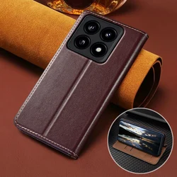 For XIAOMI Mi 14 14T 13 13T Pro Lite 5G Flip Case Napa Pattern Magnetic Cover Luxury Cowhide Genuine Leather Wallet Covers