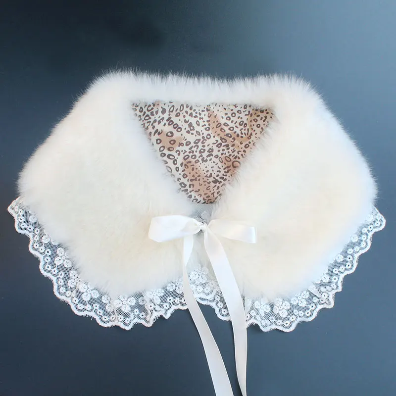 Imitation Rabbit Fur Collar Lady Fake Wool False Collar Female Shawl Lace Bowknot Color Women Detachable Collars