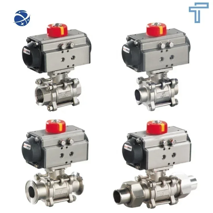 

Stainless steel Pneumatic simple three piece thread weld flange clamp ball valve with 2-way 2-position solenoid valve