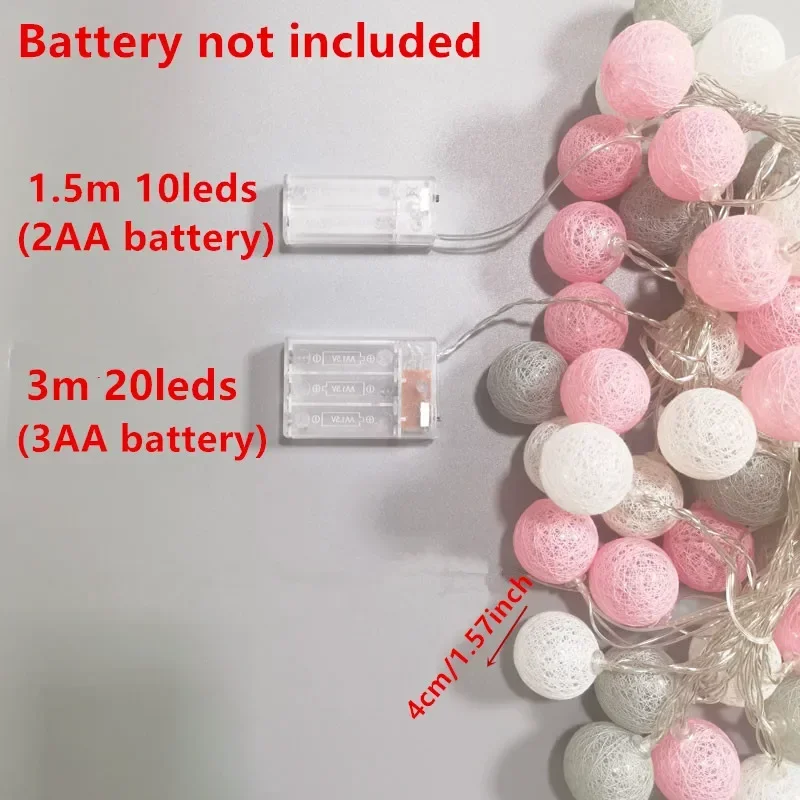 Christmas Cotton Ball Decorative String Light Handmade DIY Thread 10/20 Balls String Lamp Battery Family Party Fairy Lights