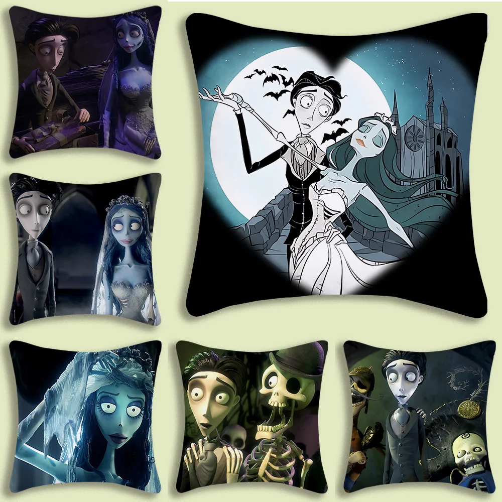 C-Corpse Bride Cartoon Anime Pillow Covers Cartoon Sofa Decorative Home Double-sided Printing Short Plush Cute Cushion Cover