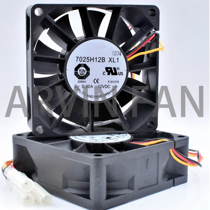 

Brand New Original 7025H12B XL1 7cm 7025 70mm Fan DC12V 0.30A 3 Lines Double Balls Large Airflow Server Cooling Fan