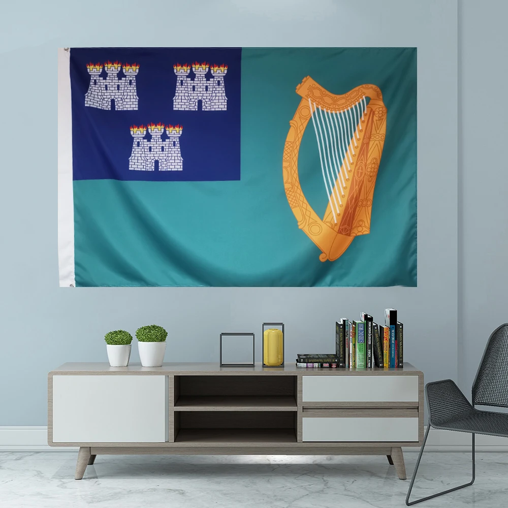 

IRL Dublin flag Ireland Graphic Custom Printed Hanging Banner Decoration Sport Polyester Shaft Cover Grommets 3X5FT 90X150CM