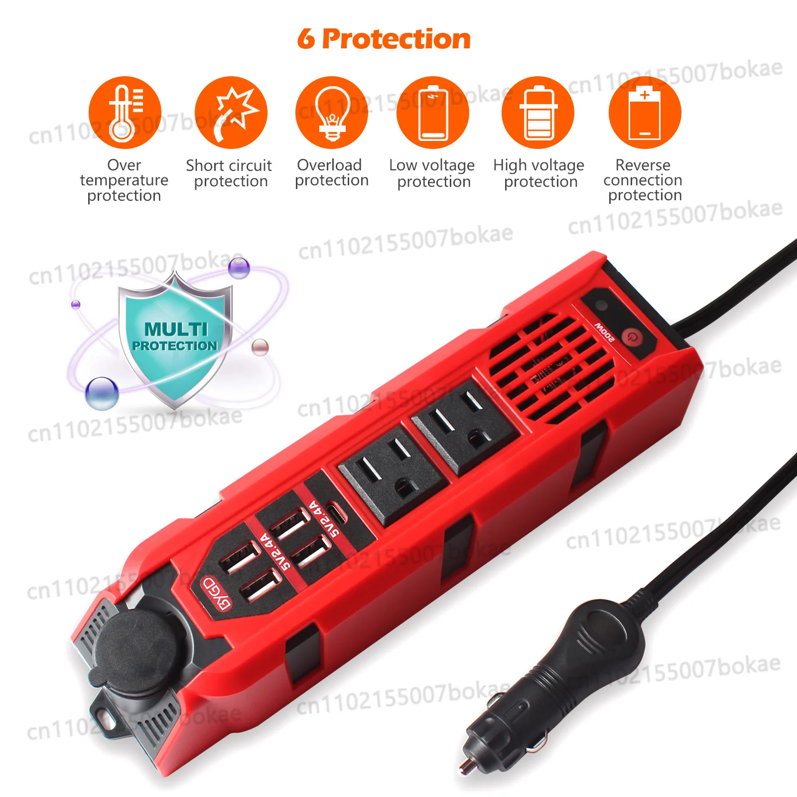 200w modified sine wave inverter, 12v car to 110v outlet, cigarette lighter charger, us plug, energy-saving and high-efficiency