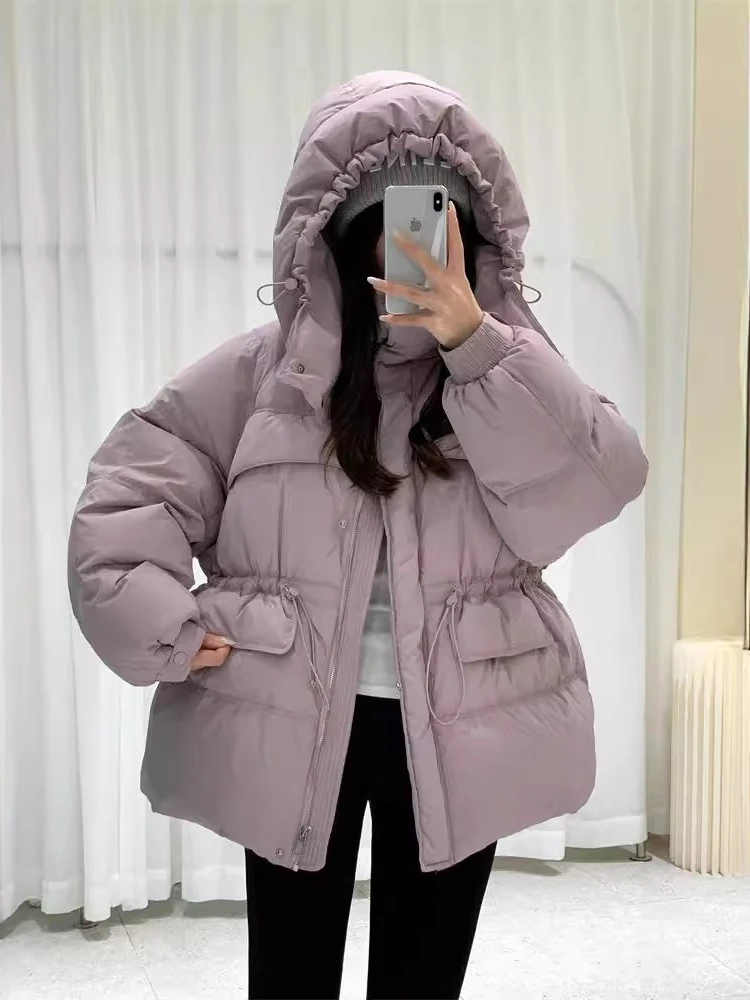 

Women's Down Jacket High Waist Hooded Slim Parkas Winter Warm Mid-Length White Duck