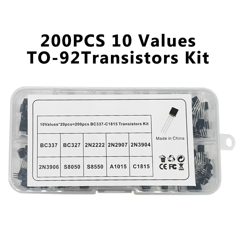 Kit de Transistores TO-92 200-480PCS PNP/NPN, Caixa de Sortimento BC547 BC327 BC337 2N2222 3904 3906 C945, Conjunto Eletrônico para Projetos DIY