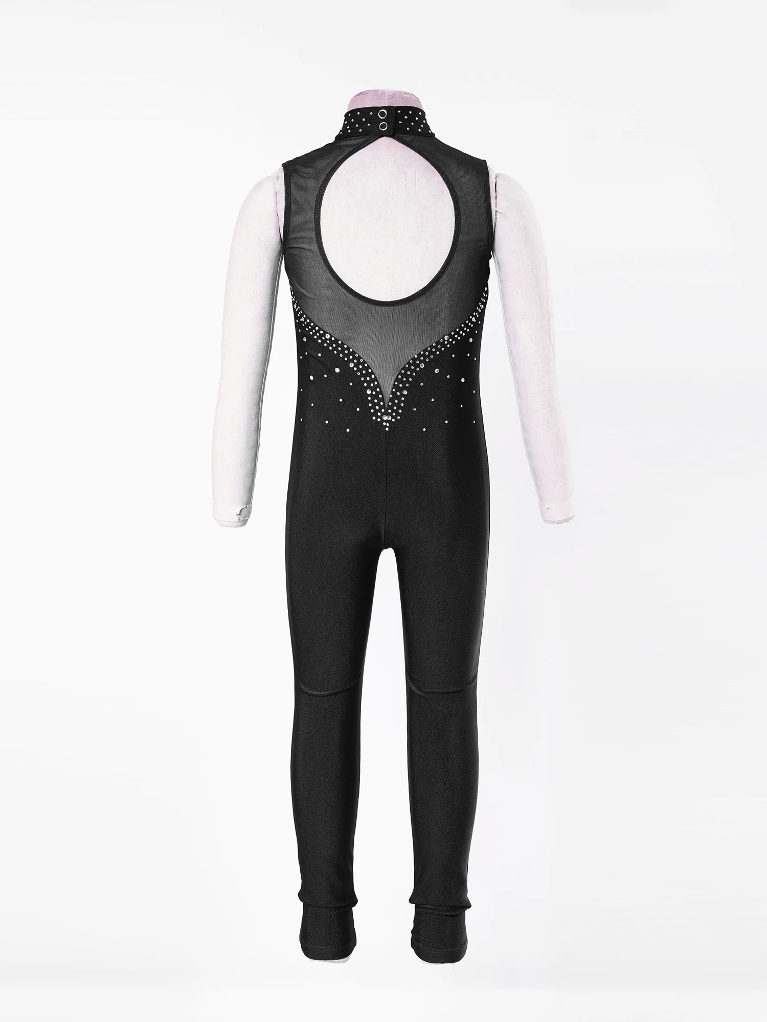 Kids Girls Sleeveless Gymnastics Ballet Dance Leotard Rhinestones Figure Ice Skating Bodysuit Dance Costumes Unitard Jumpsuit