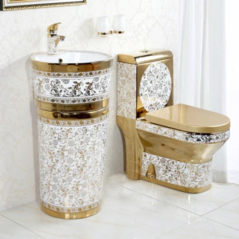 

design gold toilet bowl, toilets set golden color wash basin sink wc gold bathroom ceramic toilet