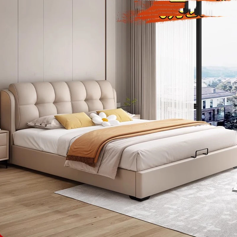 Italian Modern Bed Luxury Leather Bedroom Luxury Bed Nordic Aesthetic Upholstery Cama De Lujo Para Dormitorio Furniture