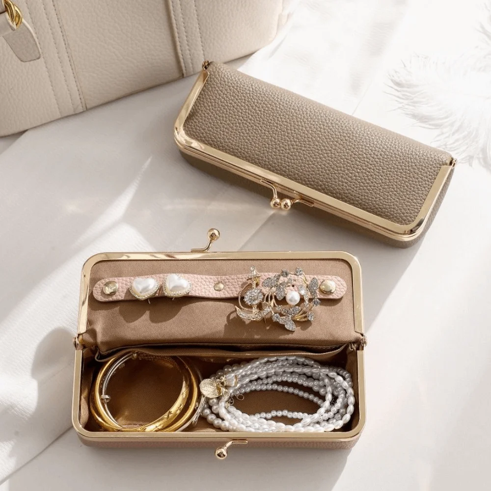 Multifunctional PU Leather Jewelry Storage Bag Automatic Closing Anti-lost Design Women's Cosmetic Bag Fashion Large Capacity
