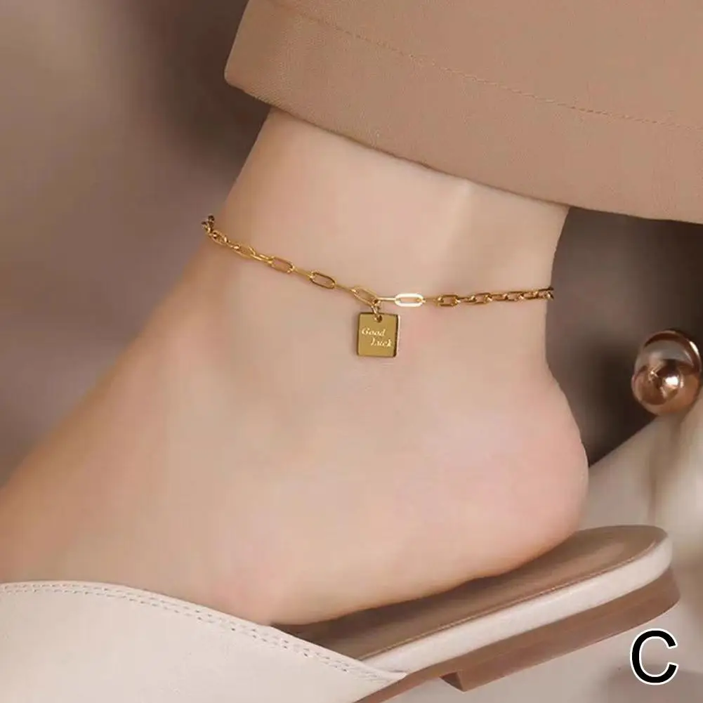 Korean Version Of The Simple Minority Titanium Steel Hundred Anklet 2023 Foot Chain Female Advanced Beach Bare Foot Chain C9X2