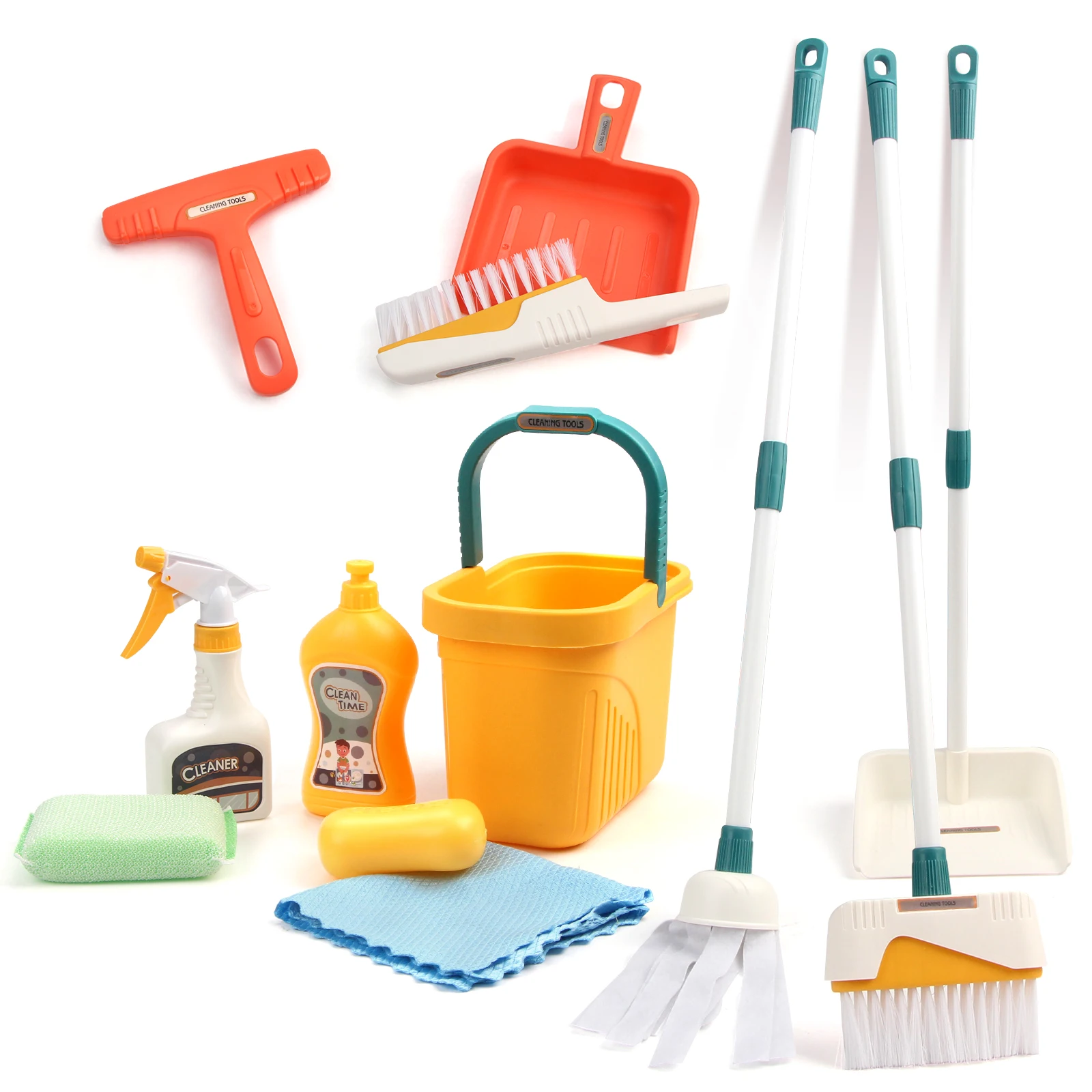 12pcs/set Kids Housework Supplies Kit Cleaning Set with Broom Dustpan Bucket Mop Cleaning Set Play House Toys for Girls & Boys