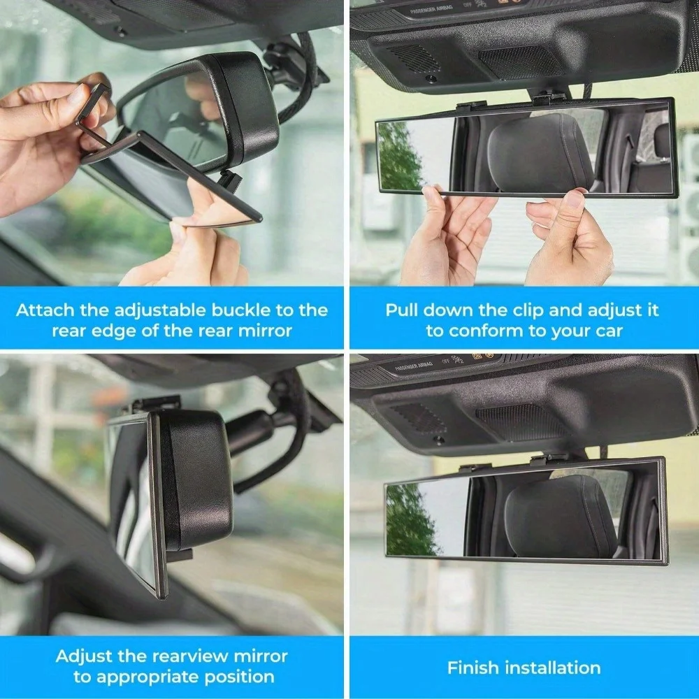 Car Panoramic Rear View Mirror, Interior Clip On Wide Angle Rearview Mirrors For Car, Universal Extended Large Rear View Mirror