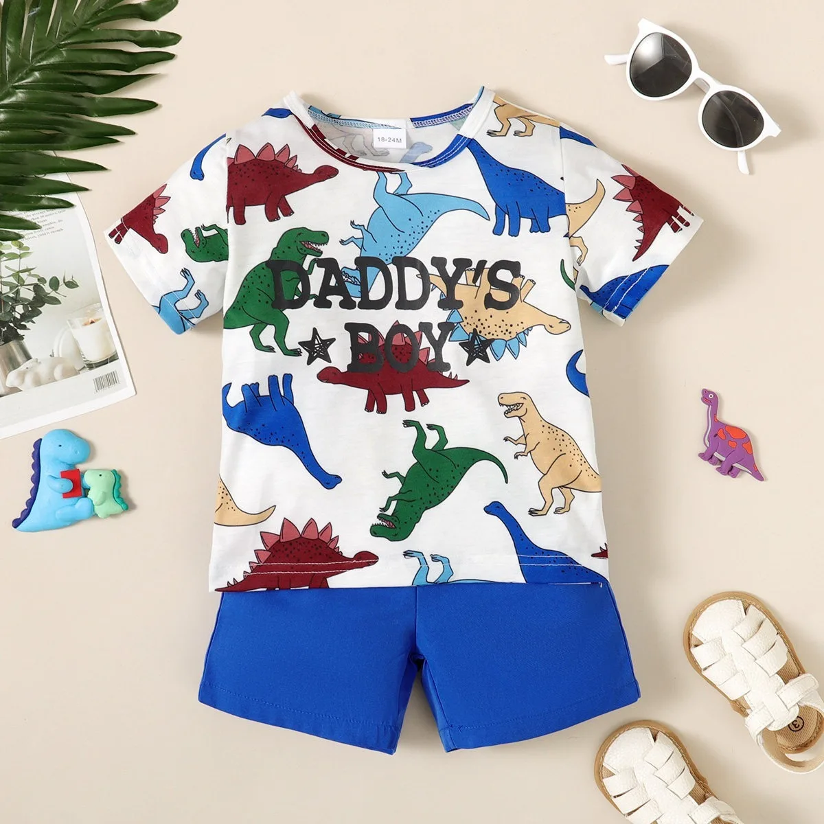 2PCS Kids Boy Clothes Set Fashion Cool Dinosaur print Short Sleeve Top+Shorts Summer Holiday Wear for Children Boy 1-6 Years