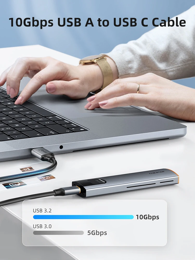Kabel CABLETIME USB 3.2 do USB C 3A 10Gbps PVC Szybka Transmisja Danych QC 3.0 60W Oplotowany Przewód do Smartfona Obudowy SSD — zdjęcie produktu 7