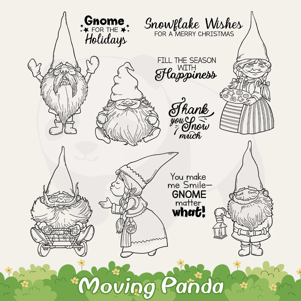 Cute Old Women Men Christmas Gnomes Cutting Dies Clear Stamp DIY Scrapbooking Metal Dies Silicone Stamps For Cards Xmas Decor