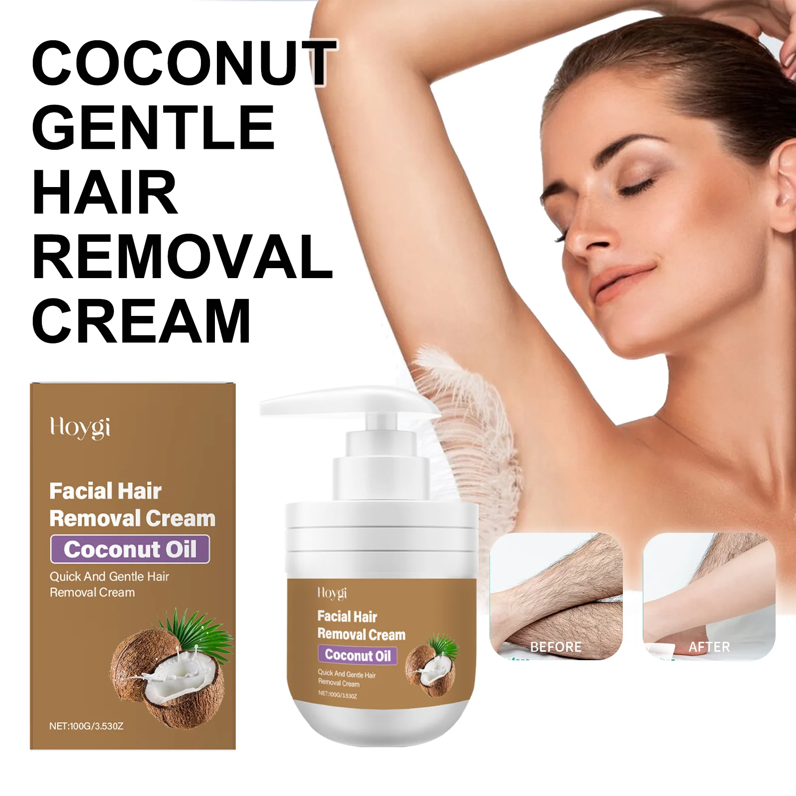 

Coconut Hair Removal Cream for Body Face Legs Armpits Fast Gentle Depilatory Cream Women Men Sensitive Skin No Irritation 100g