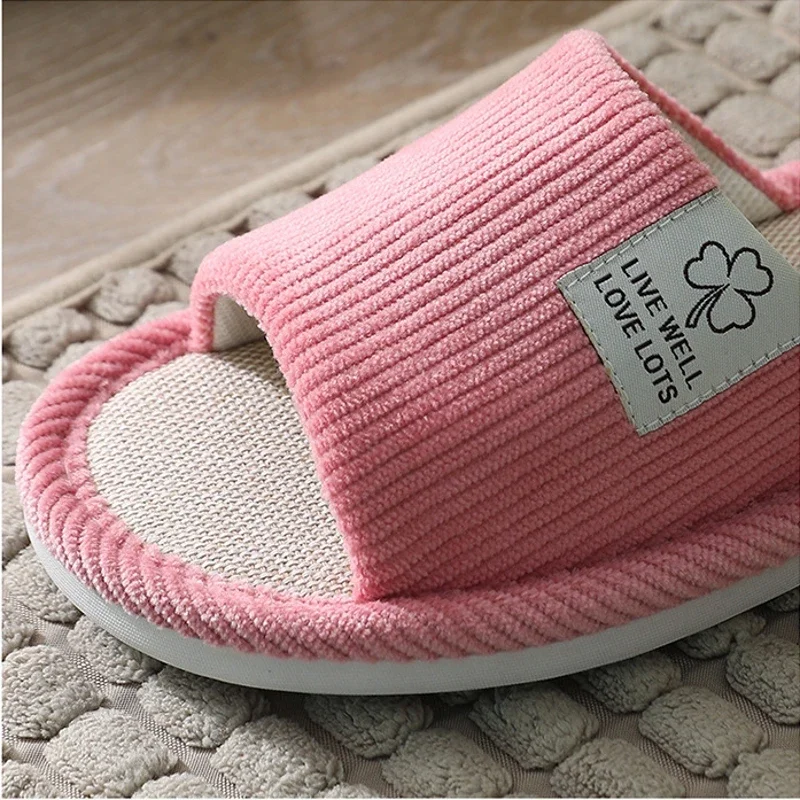 Women Indoor Slippers Corduroy Floor Flat Shoes Comfort Anti-slip Home Flax Linen Slipper Unisex Woman Men House Cotton Slides