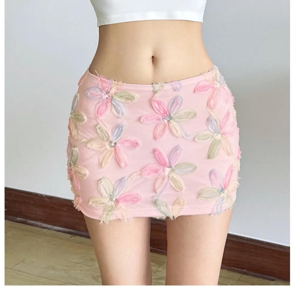 

SylCue Colorful Flowers Skirts Women Sequins Patchwork Mesh Summer New Trend Sweet Street Party Casual Holiday Chic Mini Bottoms