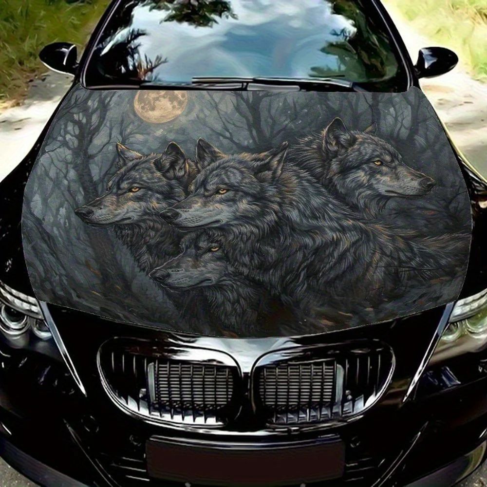 

Three Gray Wolves Car Hood Vinyl Sticker, Universal Fit, Durable Paper Material, Engine Cover Decal, Auto Accessories, Eye-Catch