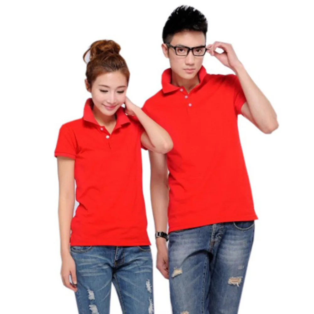 Summer Sporty Men Women turnover neck thin short sleeve candy color solid color T-Shirt YF055