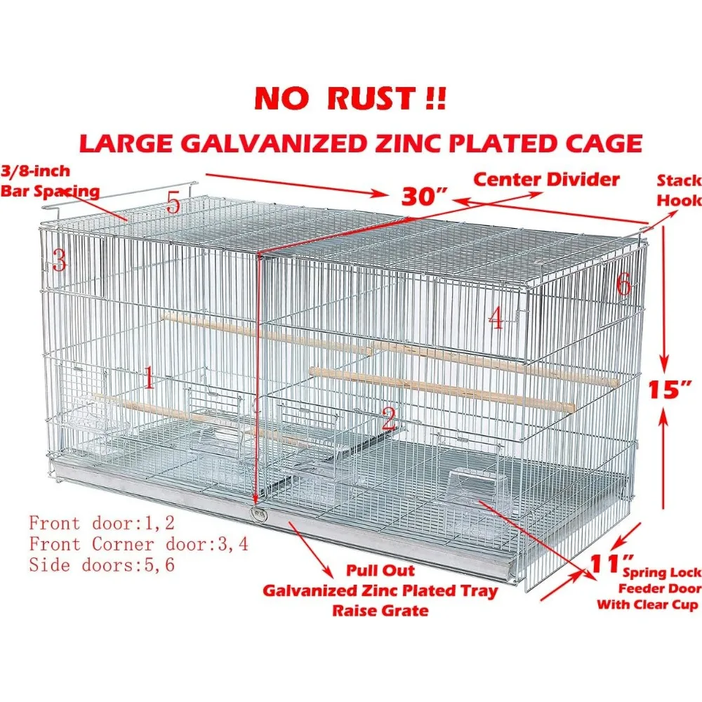 LOT of NO Rust Stainless Galvanized Zinc Plated Stackable Breeder Bird Flight Cage with Removable Center Divider and Breeding
