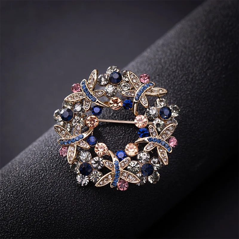 High-end exquisite temperament wreath color rhinestone brooch hollow inlaid zircon brooch