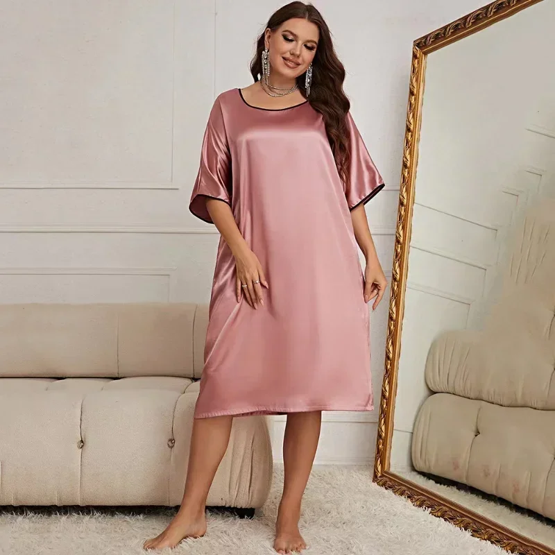 XL-5XL drucken weibliche Nachthemd Nachtwäsche Nachthemd Bademantel Lounge wear Frühling Sommer Dame Satin Nachthemd Kleid zu Hause tragen Kleidung