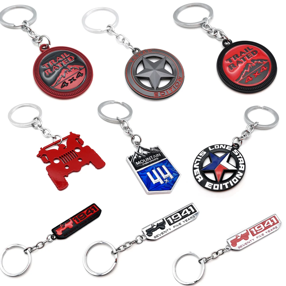 4x4 Metal Car Keychain Keyring Keyfob Key Chain Ring Fob Gift for JEEP Wrangler 1941 75 Years Trail Rated Emblem Badge CNYOWO