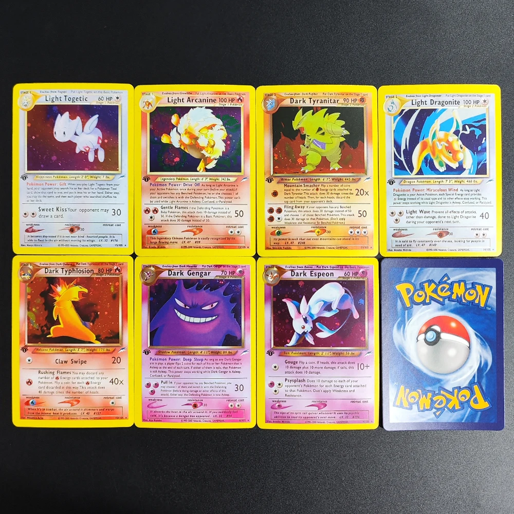 7Pcs Proxy Pokemon Card EN Gym Challenge 1st Light Togetic Gengar Typhlosion Dragonite Super Rare Single  Anime Cards Toys