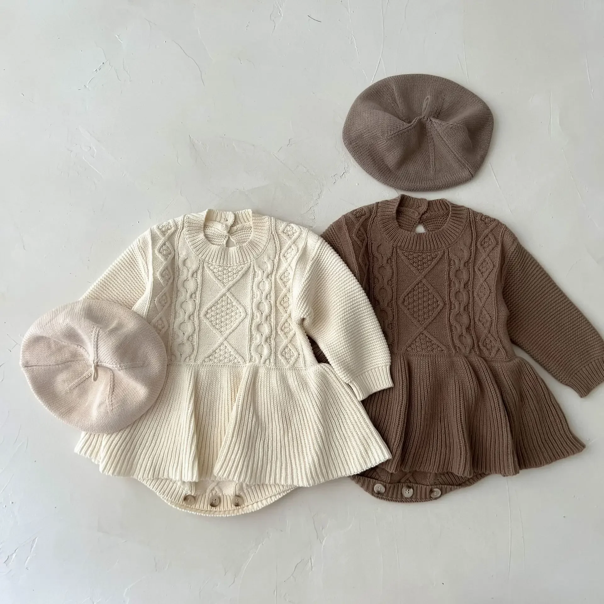 Infant Children's Clothing Korean Style Autumn Girl Vintage Twists Wool Woven Teddler Girls Dress Knitted Jumpsuit Baby Clothes