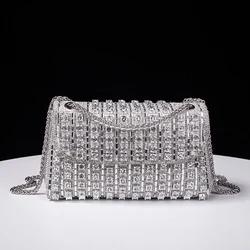 Bolso de cena con diamantes de imitación para mujer, bolsa de un hombro con cadena, de alta calidad, con incrustación de diamantes, pequeño, cuadrado, sobre, 2023