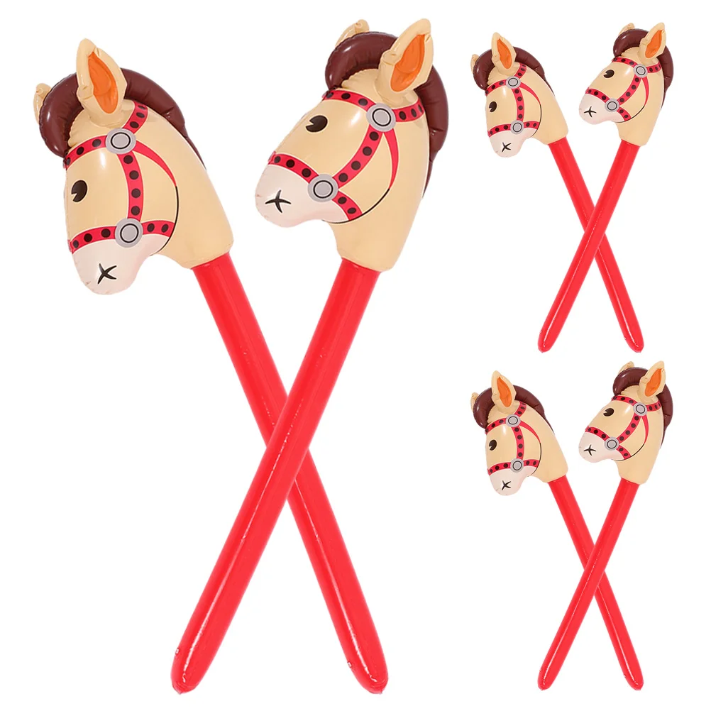 6 Pcs Inflatable Horse Stick Toy Kids Playroom Decorations Party Favors Plastic Horse Head Stick Sports Birthday Decorations
