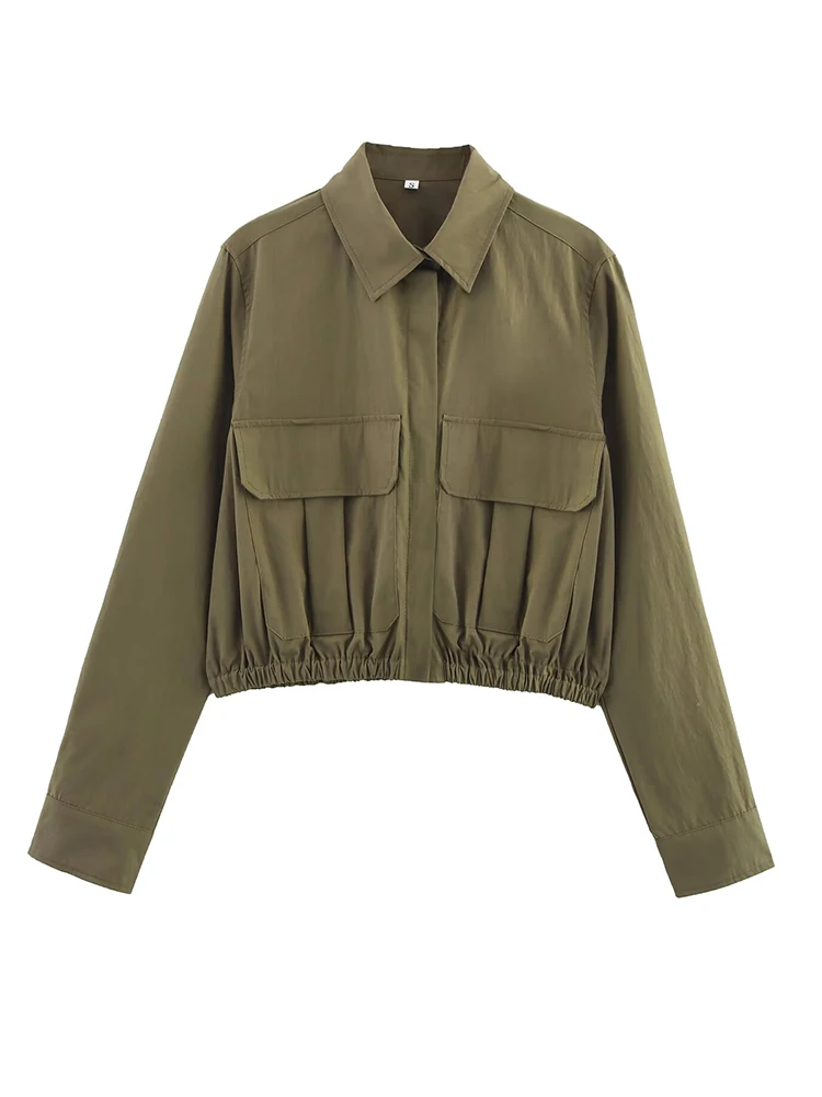 

ZAJIA2025 new women's clothing European and American style fashion versatile lapel pocket long-sleeved short shirt