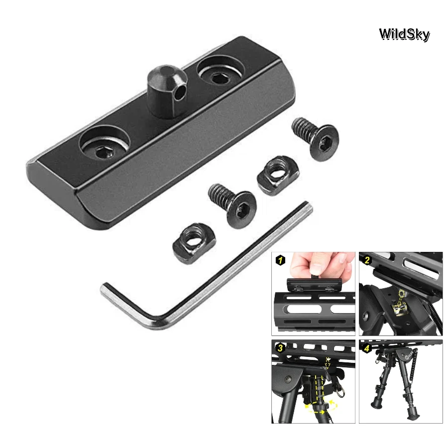 WildSky M-lok Mount Picatinny Bipod Adapter Mount Sling Stud Handguard Adapter Low Profile Rifle Accessory Harris T-Nuts Screws