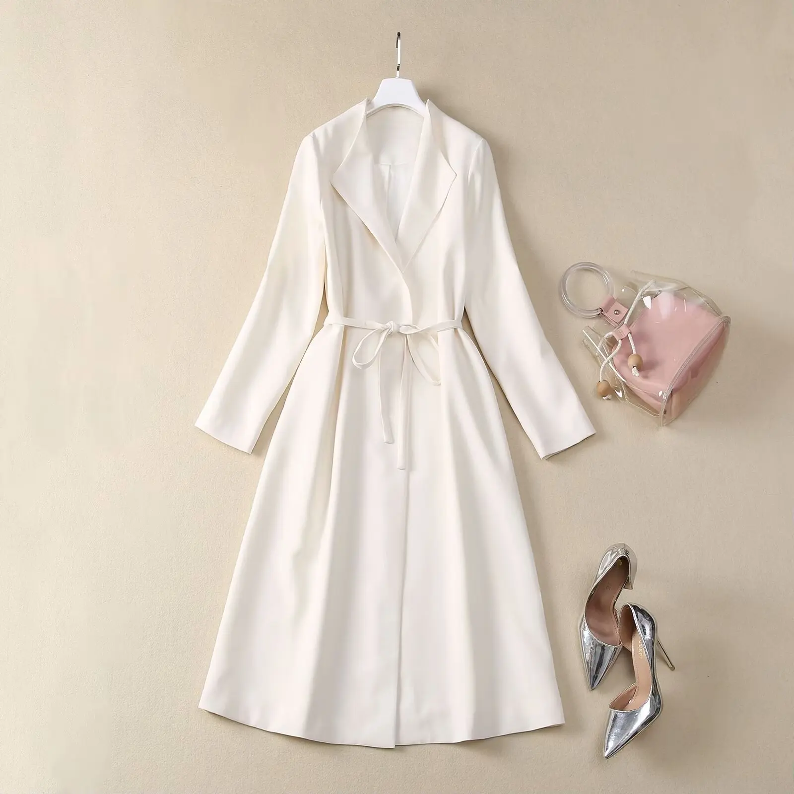 SEQINYY Elegant Long Trench Coat Spring Autumn New Fashion Design Women Runway Loose Pockets Belt High Street