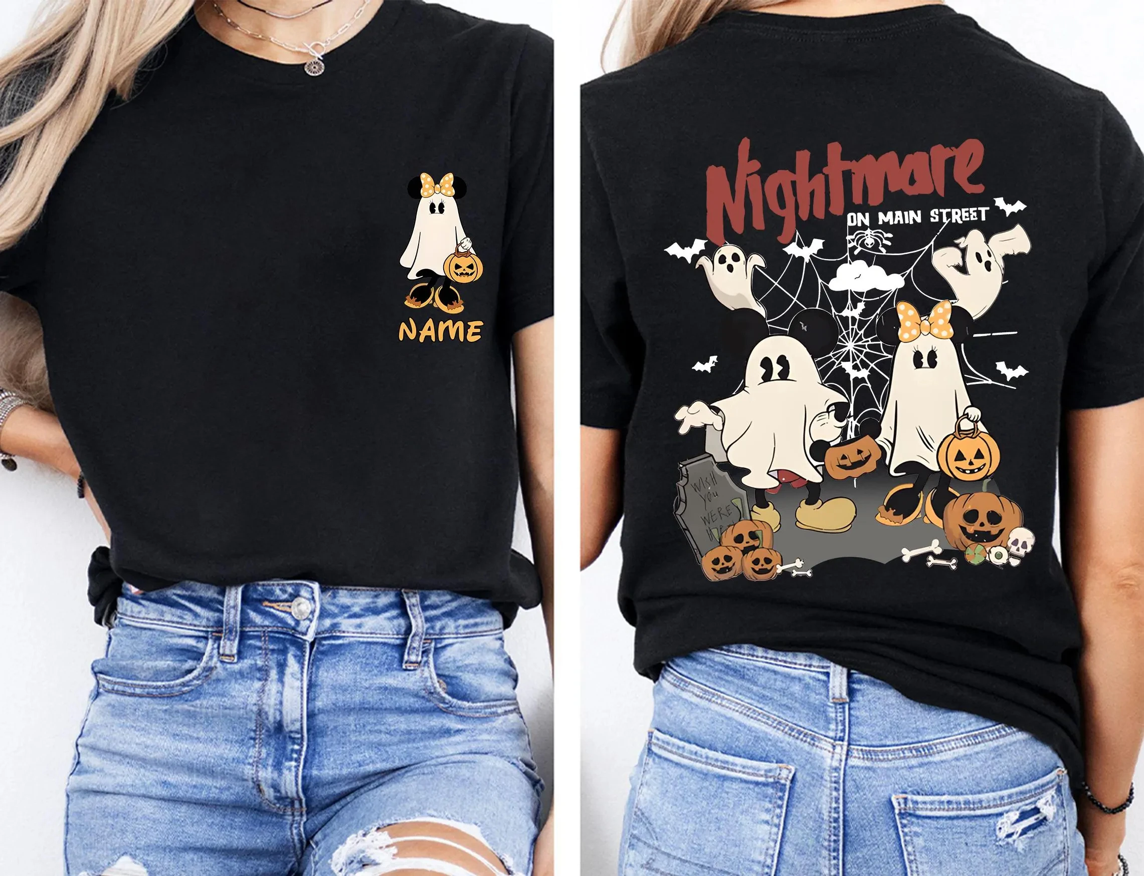 

Индивидуальная рубашка на Хэллоуин с Микки и Минни Диснейленд Футболка на Хэллоуин Disney Nightmare On The Main Street Рубашка