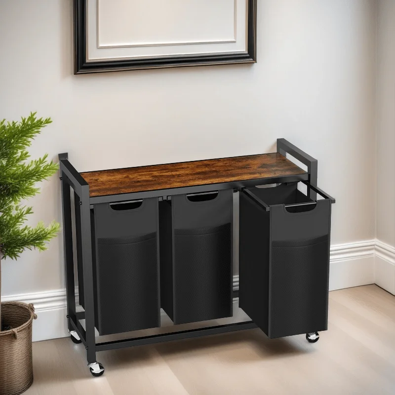 

3 X 8.6 Gallon (97.5 Liters) Laundry Baskets, Laundry Sorters, 2 X 11.2 Gallon (85 Liters) Rolling Hampers with Removable Oxford Bags, Includes Wheels, Freestanding Clothes Hampers Organizer for Bathroom, Brown And Black