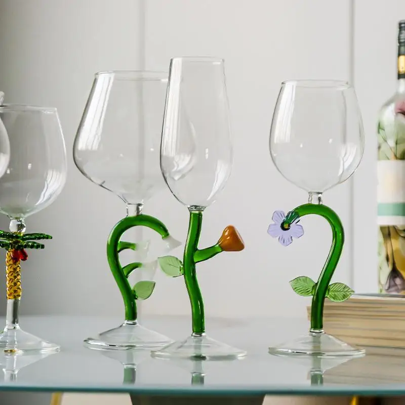 Creative Plant Glass Goblet Latte Coffee Cup Cocktail Glasses Water Cup Champagne Juice Cup Bell Flower Cup And Spoons