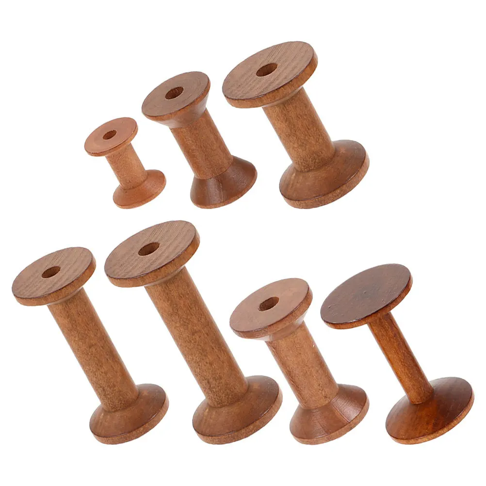 7 قطعة بكرات الموضوع الخشبي DIY بها بنفسك الخياطة المنظم خمر الخشب البكرات حامل الموضوع للتطريز الحياكة النسيج الحرف #2