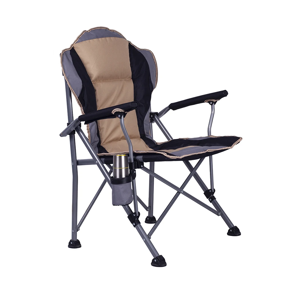 Wholesale Outdoor Folding Armrest Chair Portable Padded Chair Steel Frame Camping Stool Fishing Hunting Chair with Cupholder