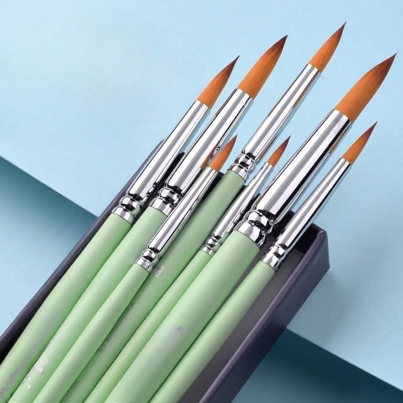 7-Piece Floral Nylon Hair Paint Brush Set for Watercolor Drawing Art Supplies Students Beginners