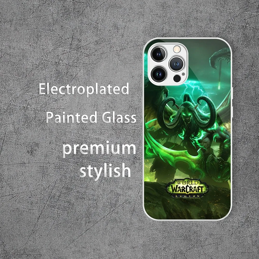 W-Warcrafts of W-World W-WOW Game Phone Case For Electroplated Painted Glass iPhone 13 12 14 11 Plus Pro Max X XS XR Mini Shell