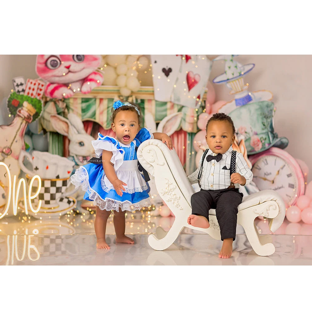 Wonderland Whimsy  Alice Inspired Tea Party Photography Background Kids Child Birthdays Cake Smash Backdrops Photo Studio Props