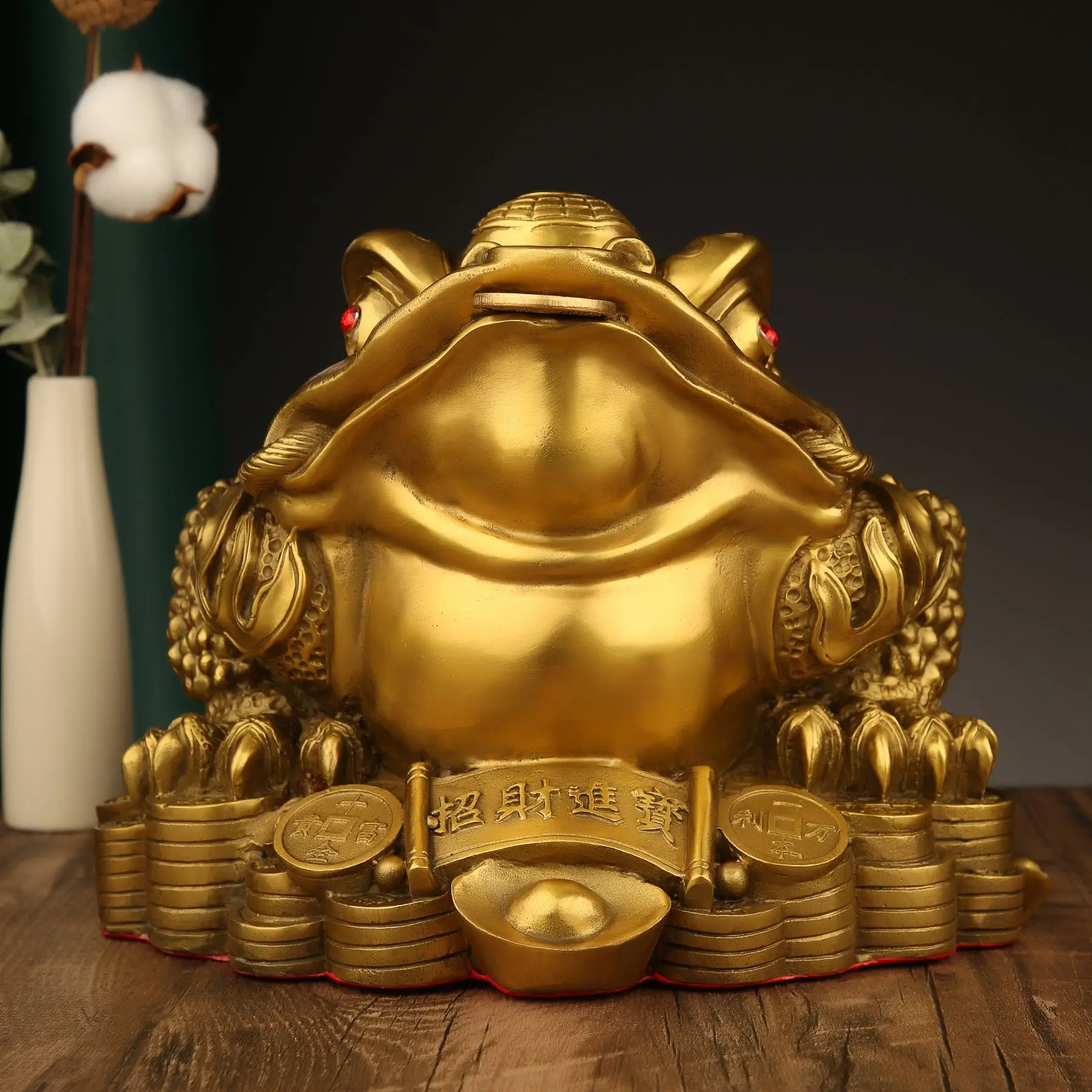 Pure brass golden toad ornament gold ingot golden cicada three legged toad