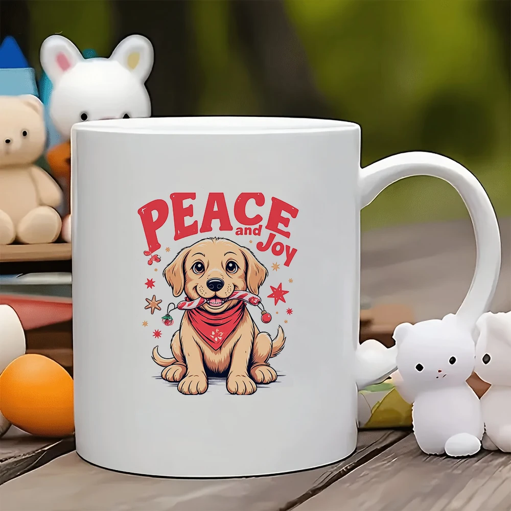 

Cartoon Dog Cuteness Mug + 11OZ Ceramic Christmas Cup + PEACE Joy Christmas Gift Kids Cup Family Office Coffee Mug