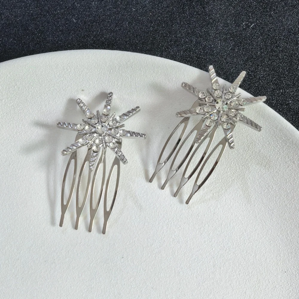 Luxury Starburst Crystal Hairpins for Bridal Wedding Elegant Metal Star Hair Combs for Bridesmaid Women Prom Hair Accessories view 4