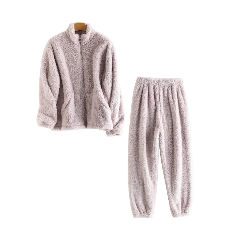 Pijamas Women Autumn and Winter Homewear Women Zipper Cardigan Can Be Worn Outside Pajamas Double-sided Fleece Warm Suit Thick