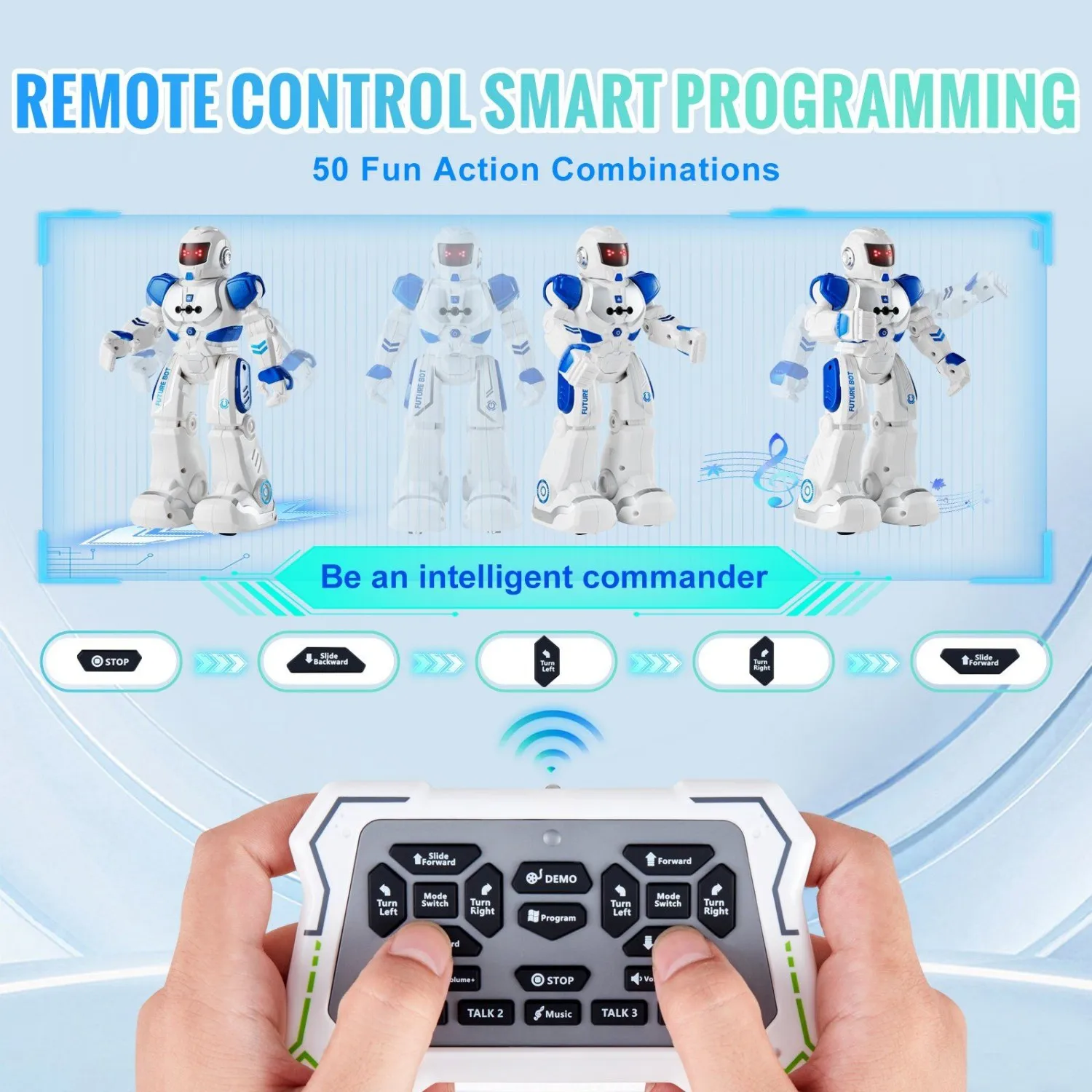 Robot Kontrol Jarak Jauh & Gerakan |   Pemrograman 50-Tahap Cerdas |   Menyanyi & Menari |   Pengisian Daya Tipe-C |   Mainan Interaktif Anak untuk Kesenangan & C
